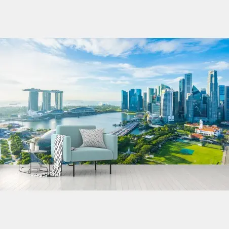 Fotomural panorámica urbana de Singapur junto a la bahía – Pixers®