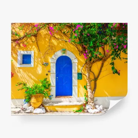Fotomural puerta azul en Assos, Kefalonia – Pixers®