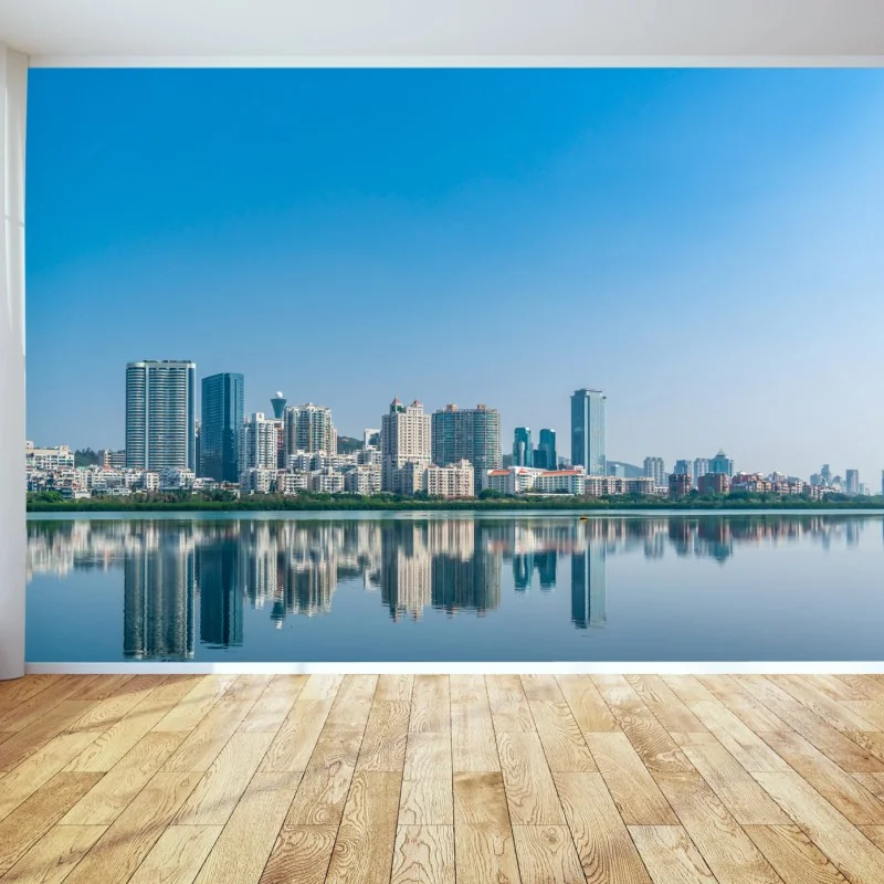 Fotomural panorama urbano con reflejo en el agua