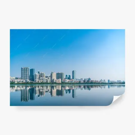 Fotomural panorama urbano con reflejo en el agua – Pixers®