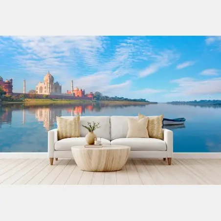 Fotomural reflejo sereno del Taj Mahal al amanecer – Pixers®