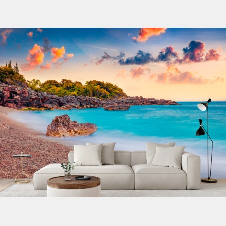 Fotomural amanecer en la playa de Himare, costa del Mar Adriático – Pixers®