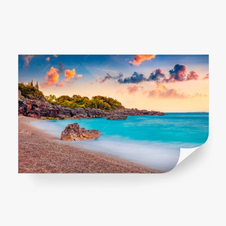 Fotomural amanecer en la playa de Himare, costa del Mar Adriático – Pixers®