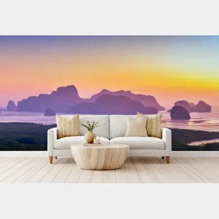 Fotomural amanecer sereno sobre la bahía Phang Nga en Samet Nangshe, Tailandia – Pixers®