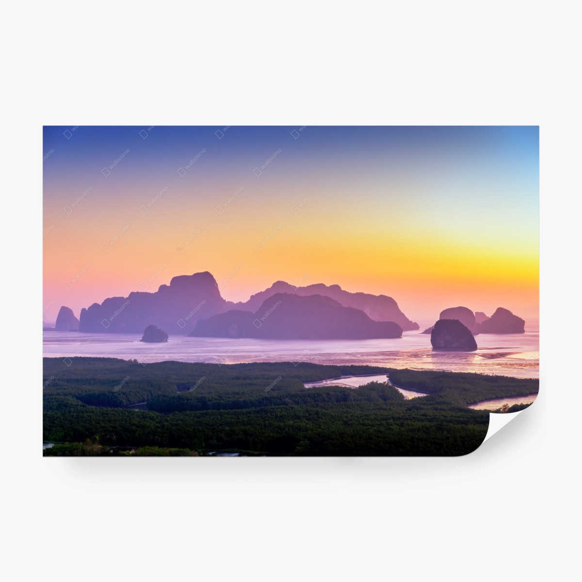 Fotomural amanecer sereno sobre la bahía Phang Nga en Samet Nangshe, Tailandia – Pixers®