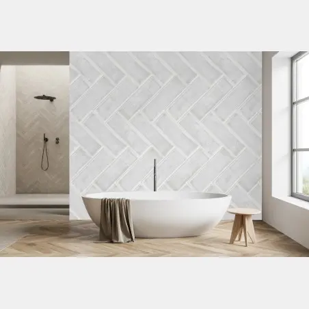 Fotomural patrón en espiga de azulejos blancos – Pixers®