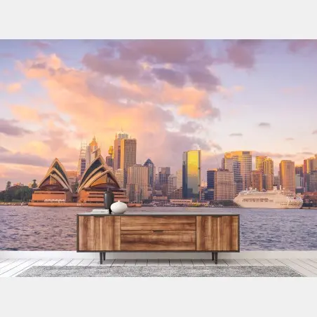 Fotomural atardecer dorado en Sydney: horizonte icónico – Pixers®
