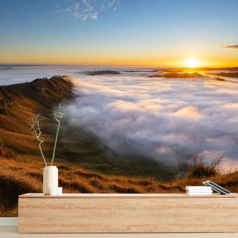 Fotomural amanecer sobre valle de niebla