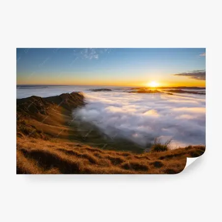 Fotomural amanecer sobre valle de niebla – Pixers®