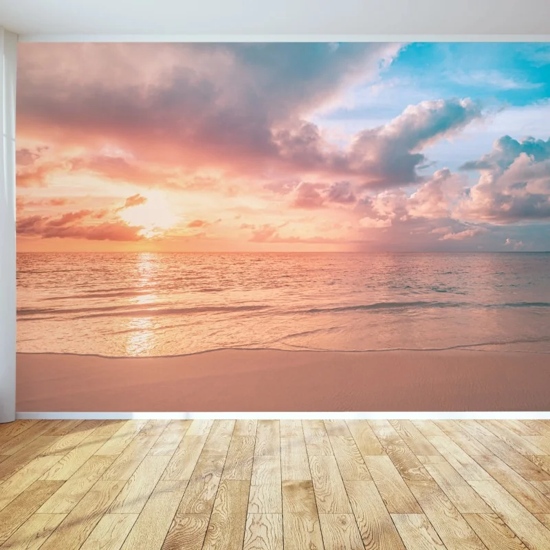Fotomural puesta de sol en tonos pastel sobre la playa