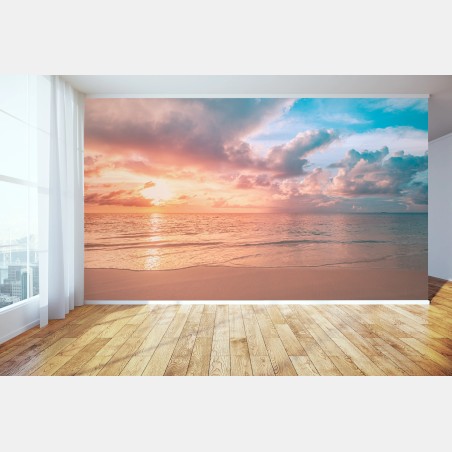 Fotomural puesta de sol en tonos pastel sobre la playa – Pixers®