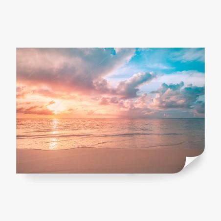 Fotomural puesta de sol en tonos pastel sobre la playa – Pixers®