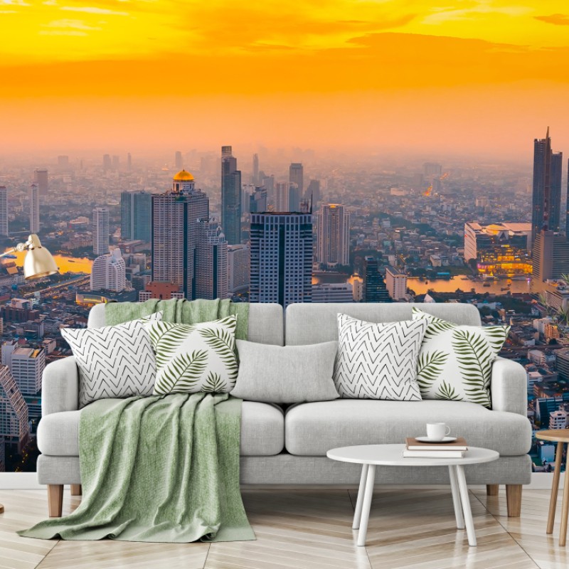 Fotomural panorámica urbana al atardecer