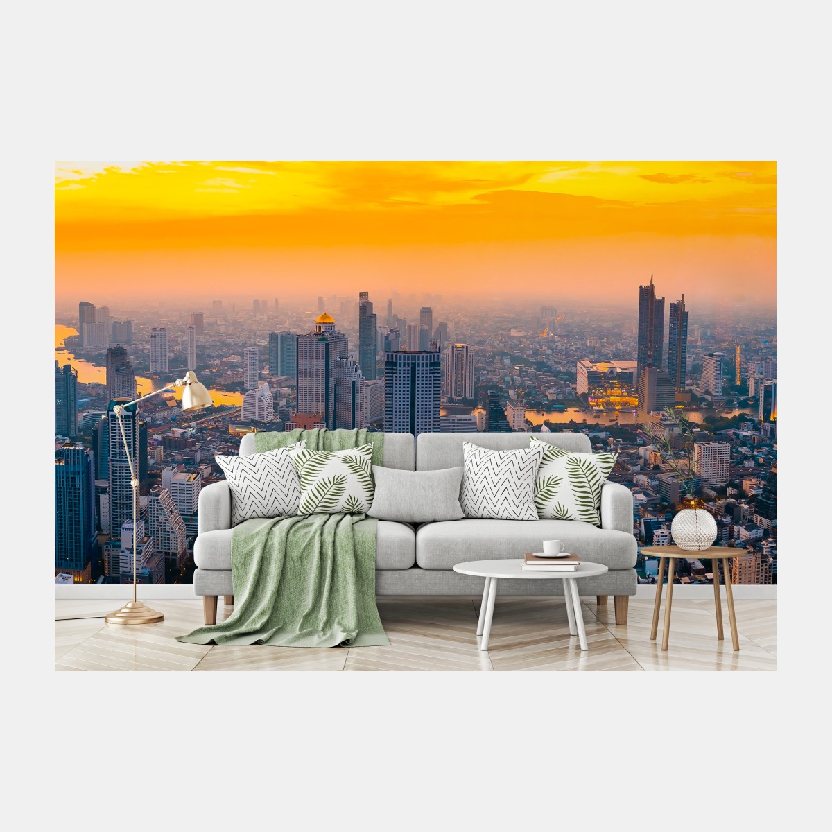Fotomural panorámica urbana al atardecer – Pixers®