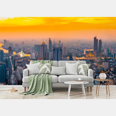 Fotomural panorámica urbana al atardecer – Pixers®