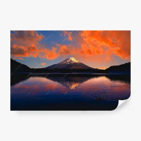 Fotomural puesta de sol en Monte Fuji con reflejo sobre el lago – Pixers®