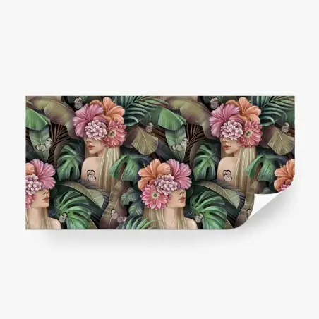 Fotomural mujer floral entre hojas tropicales – Pixers®