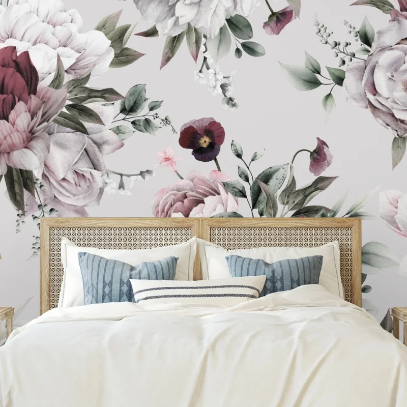 Fotomural patrón floral romántico en acuarela