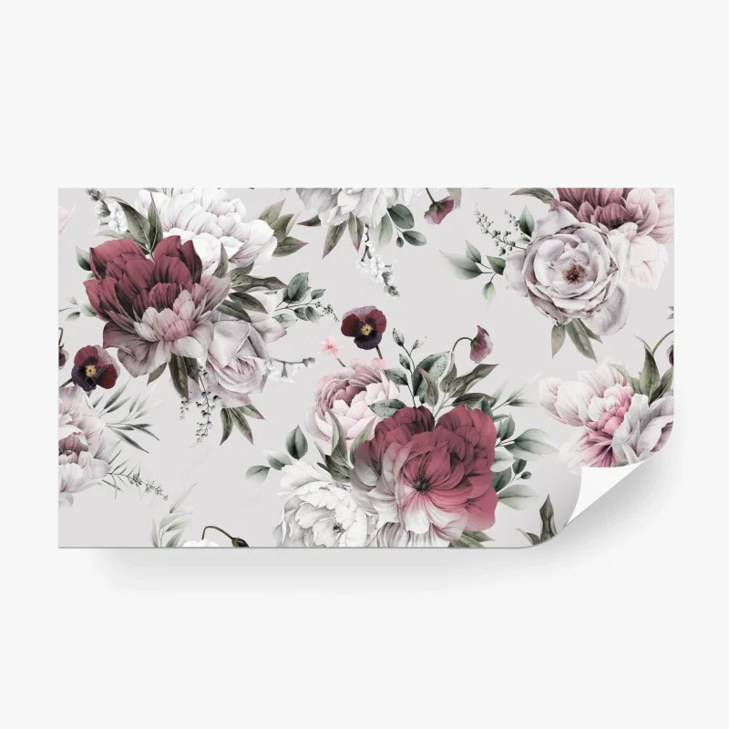 Fotomural patrón floral romántico en acuarela