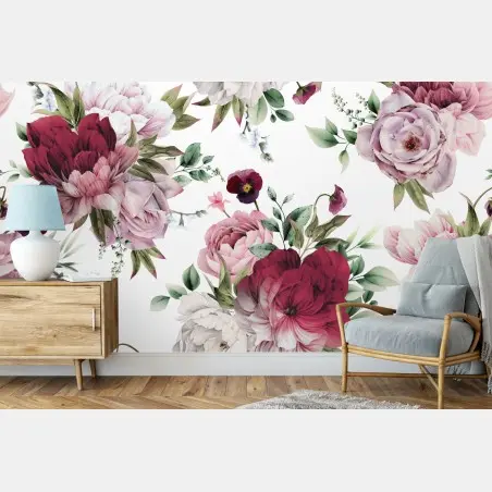 Fotomural patrón floral de peonías en acuarela – Pixers®