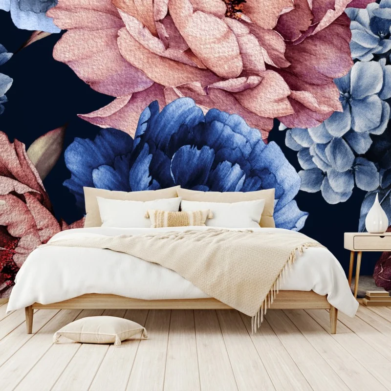 Fotomural estampado floral de peonías en acuarela