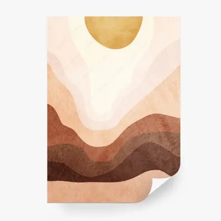 Fotomural paisaje abstracto en tonos tierra con sol dorado – Pixers®