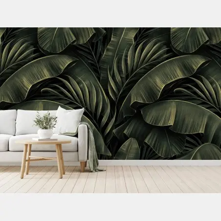 Fotomural hojas tropicales en verde oscuro – Pixers®