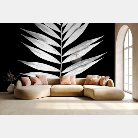 Fotomural hoja de palmera en contraste blanco y negro – Pixers®