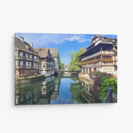 Cuadro en lienzo paisaje urbano de casas entramadas en Estrasburgo – Pixers®