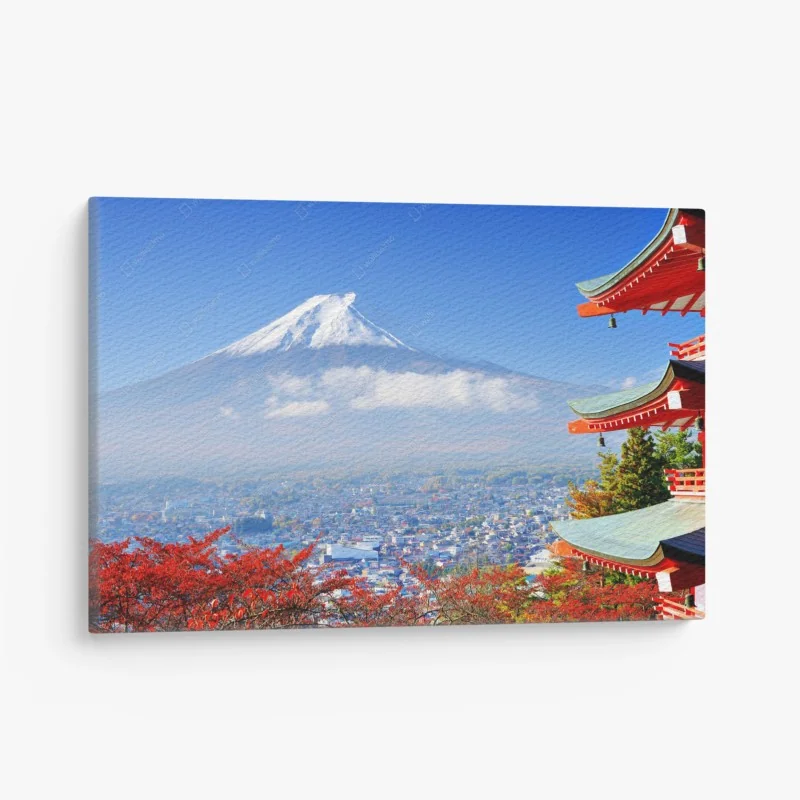 Cuadro en lienzo vistas serenas del Monte Fuji con pagoda en otoño