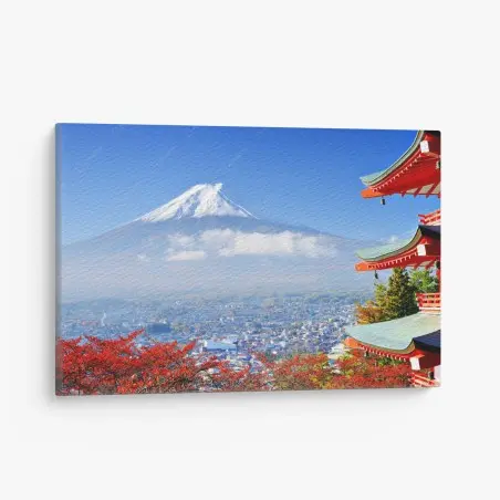 Cuadro en lienzo vistas serenas del Monte Fuji con pagoda en otoño – Pixers®