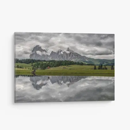 Cuadro en lienzo paisaje dramático en Alpe di Siusi, Dolomitas – Pixers®