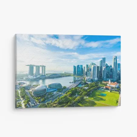 Cuadro en lienzo panorámica urbana de Singapur junto a la bahía – Pixers®