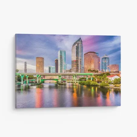 Cuadro en lienzo paisaje urbano de Tampa al atardecer – Pixers®