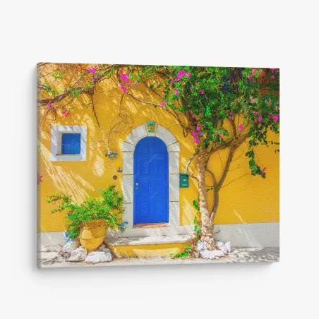 Cuadro en lienzo puerta azul en Assos, Kefalonia – Pixers®