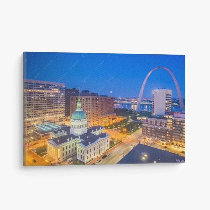 Cuadro en lienzo St. Louis al anochecer: arco y cúpula histórica