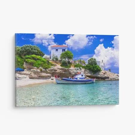Cuadro en lienzo escena costera en Limnionas, Samos – Pixers®