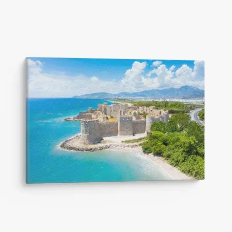 Cuadro en lienzo castillo costero junto al mar turquesa – Pixers®