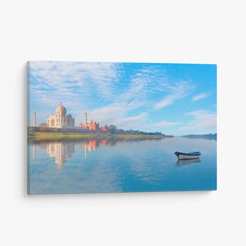 Cuadro en lienzo reflejo sereno del Taj Mahal al amanecer