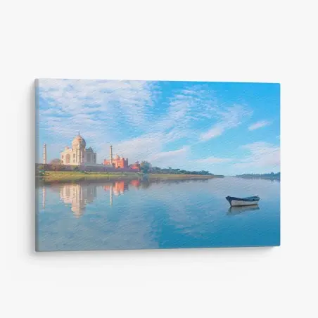 Cuadro en lienzo reflejo sereno del Taj Mahal al amanecer – Pixers®