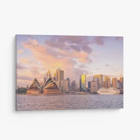 Cuadro en lienzo atardecer dorado en Sydney: horizonte icónico – Pixers®