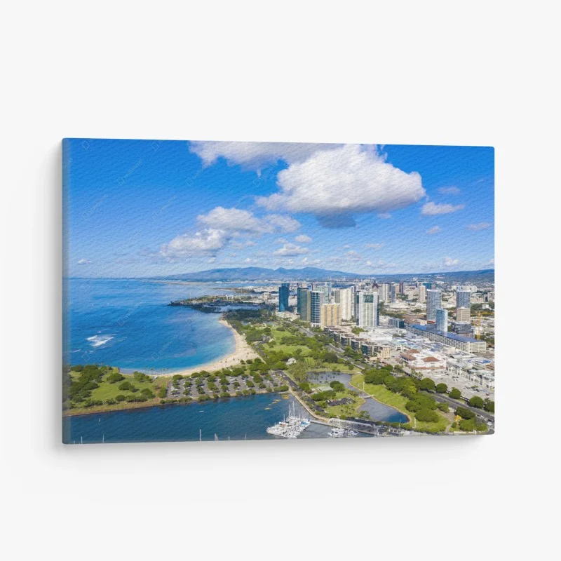 Cuadro en lienzo vista costera: skyline y playa tropical