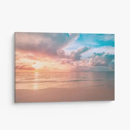 Cuadro en lienzo puesta de sol en tonos pastel sobre la playa – Pixers®