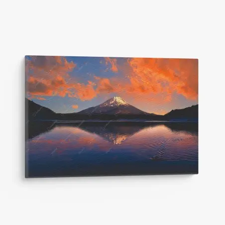Cuadro en lienzo puesta de sol en Monte Fuji con reflejo sobre el lago – Pixers®