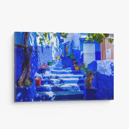 Cuadro en lienzo escaleras azules de Chefchaouen – Pixers®