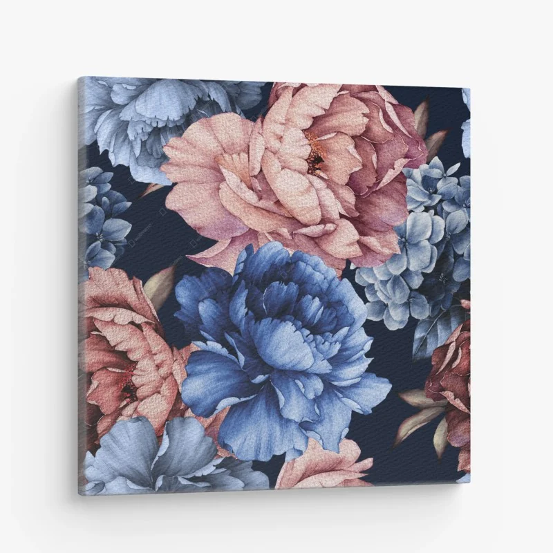 Cuadro en lienzo estampado floral de peonías en acuarela