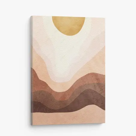 Cuadro en lienzo paisaje abstracto en tonos tierra con sol dorado – Pixers®
