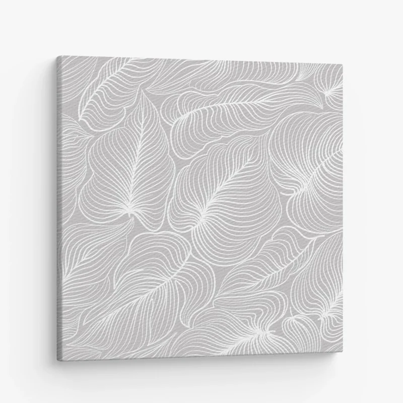 Cuadro en lienzo patrón floral retro en líneas blancas sobre gris