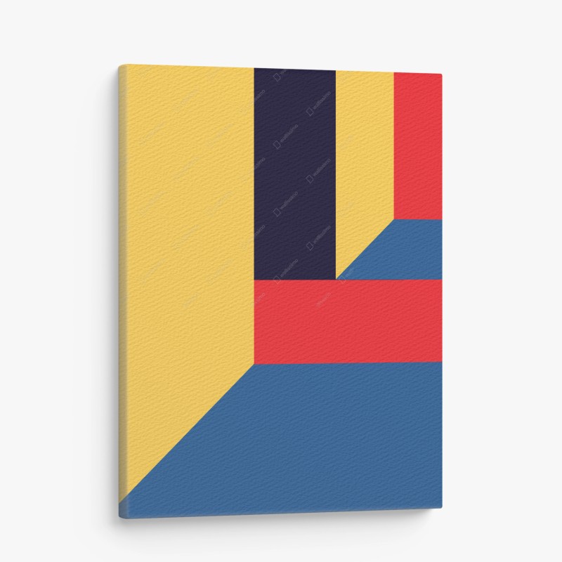 Cuadro en lienzo composición geométrica estilo Mondrian en perspectiva