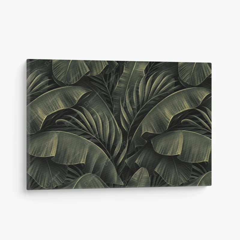 Cuadro en lienzo hojas tropicales en verde oscuro